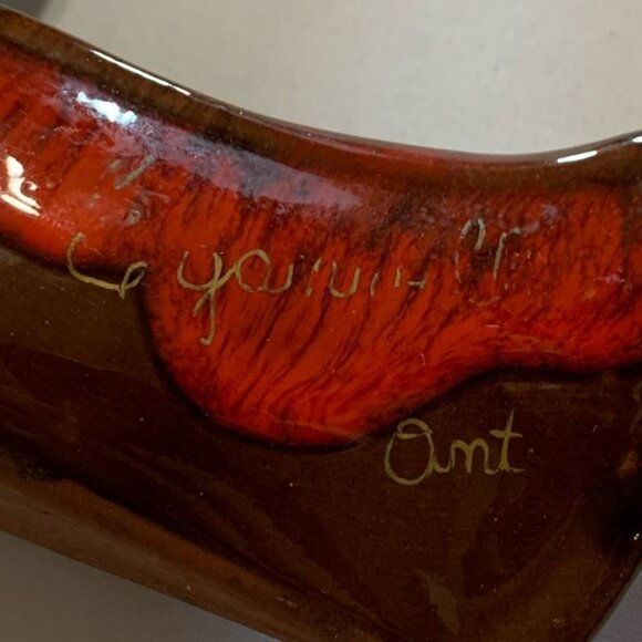 Vintage McMaster Craft Pottery Indian In Canoe Souvenir Canada Indigenous Red Gl - Picture 2 of 8